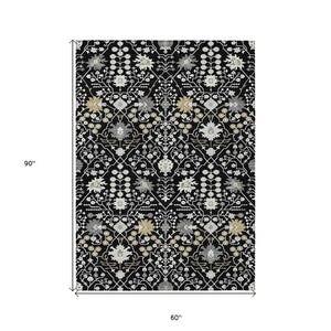 Homeroots 3' Artichoke Green Gray Ivory Oriental Washable Area Rug For Indoor And Outdoor Spaces, Durable Design 5' X 8' Polyester 598023