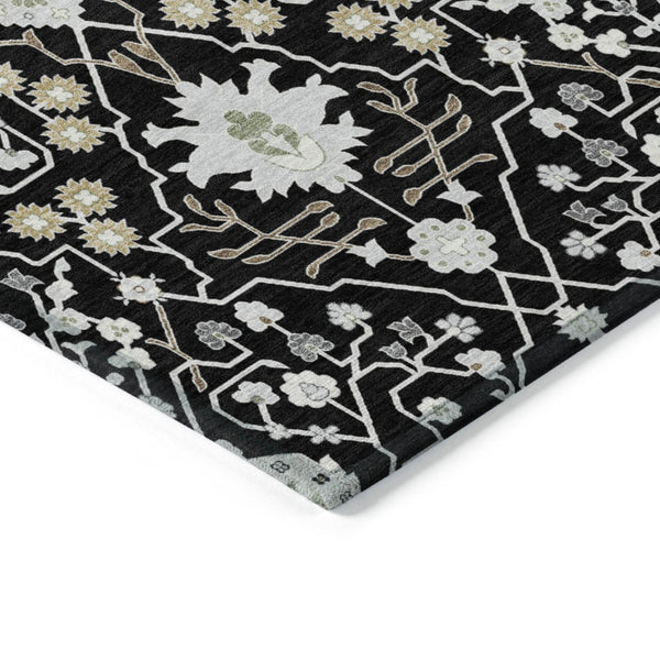 HomeRoots 5' Elegant Black Ivory and Gray Oriental Area Rug - Durable, Washable Design for Indoor and Outdoor Use 5' X 8' 598023