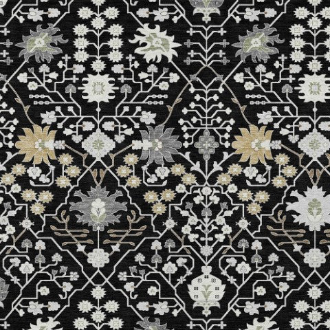 Homeroots 3' Artichoke Green Gray Ivory Oriental Washable Area Rug For Indoor And Outdoor Spaces, Durable Design 5' X 8' Polyester 598023