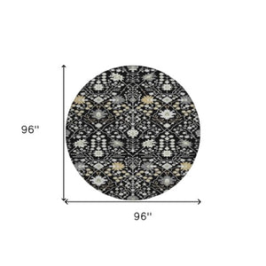 Homeroots 3' Artichoke Green Gray Ivory Oriental Washable Area Rug For Indoor And Outdoor Spaces, Durable Design 8' Round Polyester 598024