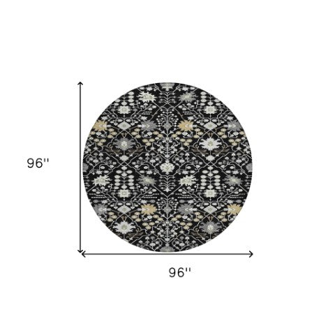 Homeroots 3' Artichoke Green Gray Ivory Oriental Washable Area Rug For Indoor And Outdoor Spaces, Durable Design 8' Round Polyester 598024