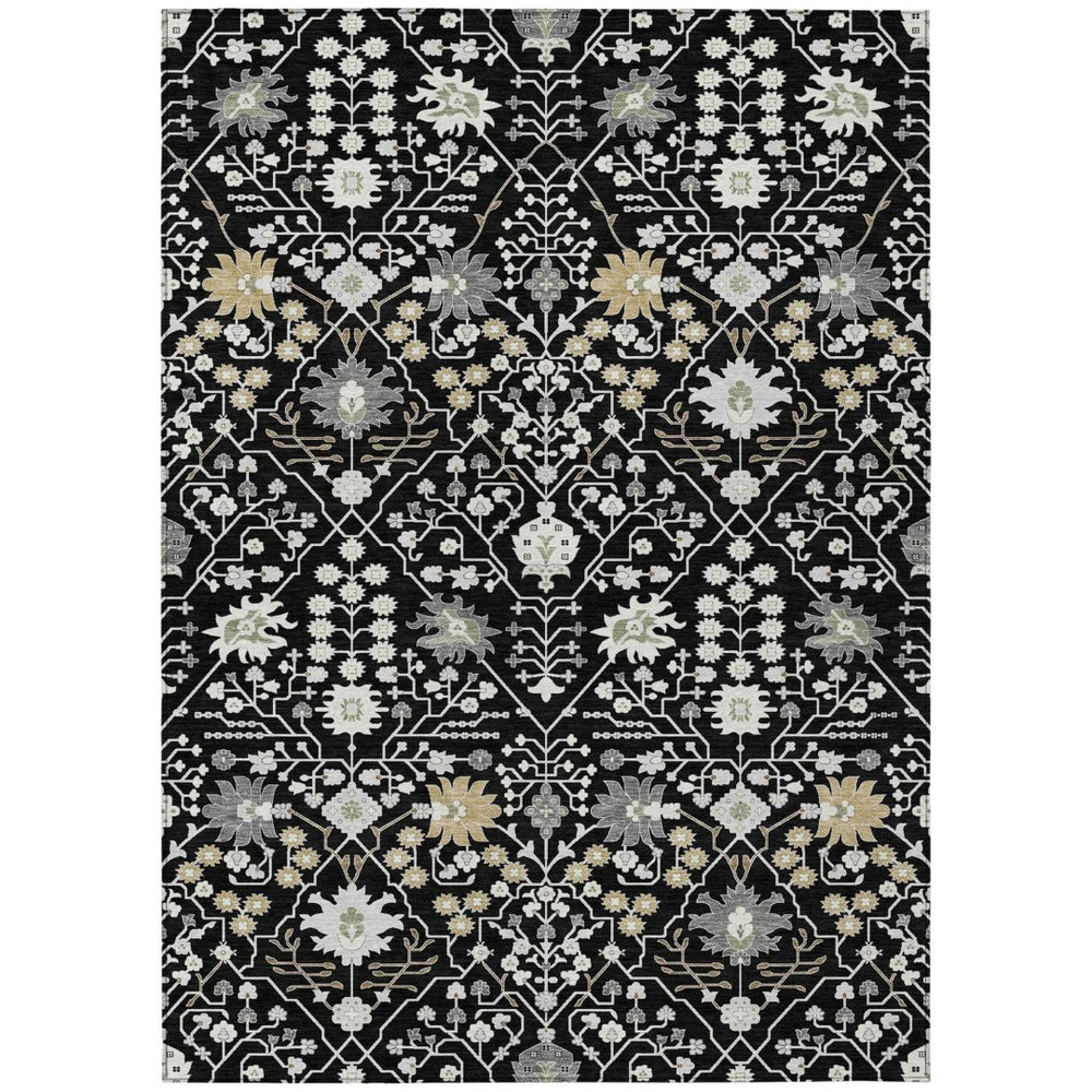 HomeRoots 5' Elegant Black Ivory and Gray Oriental Area Rug - Durable, Washable Design for Indoor and Outdoor Use 8' X 10' 598025