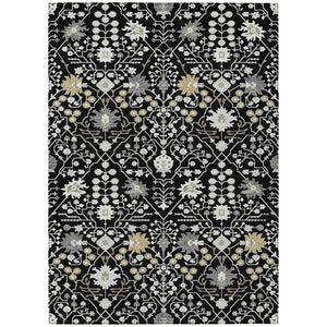 HomeRoots 5' Elegant Black Ivory and Gray Oriental Area Rug - Durable, Washable Design for Indoor and Outdoor Use 8' X 10' 598025