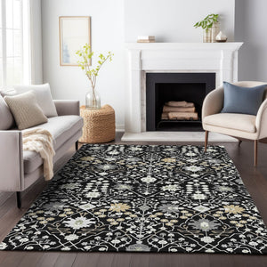 Homeroots 3' Artichoke Green Gray Ivory Oriental Washable Area Rug For Indoor And Outdoor Spaces, Durable Design 8' X 10' Polyester 598025