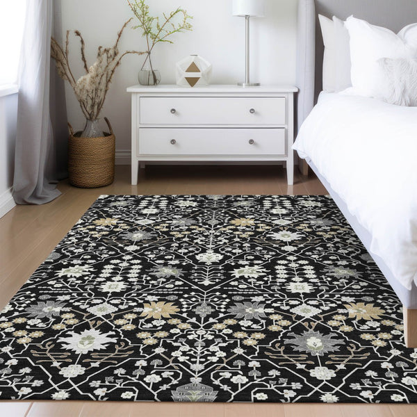 Homeroots 3' Artichoke Green Gray Ivory Oriental Washable Area Rug For Indoor And Outdoor Spaces, Durable Design 8' X 10' Polyester 598025