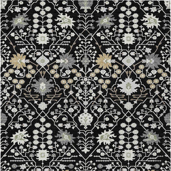 Homeroots 3' Artichoke Green Gray Ivory Oriental Washable Area Rug For Indoor And Outdoor Spaces, Durable Design 9' X 12' Polyester 598026