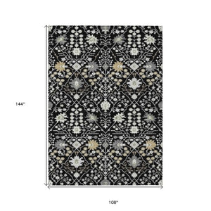 Homeroots 3' Artichoke Green Gray Ivory Oriental Washable Area Rug For Indoor And Outdoor Spaces, Durable Design 9' X 12' Polyester 598026