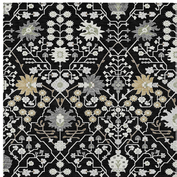 Homeroots 3' Artichoke Green Gray Ivory Oriental Washable Area Rug For Indoor And Outdoor Spaces, Durable Design 9' X 12' Polyester 598026