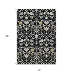 Homeroots 3' Artichoke Green Gray Ivory Oriental Washable Area Rug For Indoor And Outdoor Spaces, Durable Design 10' X 14' Polyester 598027