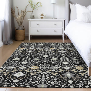 Homeroots 3' Artichoke Green Gray Ivory Oriental Washable Area Rug For Indoor And Outdoor Spaces, Durable Design 10' X 14' Polyester 598027