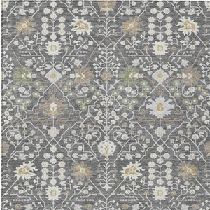 Homeroots 3' Artichoke Green Gray Ivory Oriental Washable Area Rug For Indoor And Outdoor Spaces, Durable Design 3' X 5' Polyester 598028