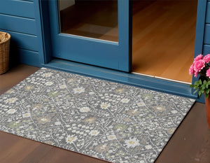 Homeroots 3' Artichoke Green Gray Ivory Oriental Washable Area Rug For Indoor And Outdoor Spaces, Durable Design 3' X 5' Polyester 598028