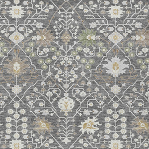 Homeroots 3' Artichoke Green Gray Ivory Oriental Washable Area Rug For Indoor And Outdoor Spaces, Durable Design 3' X 5' Polyester 598028