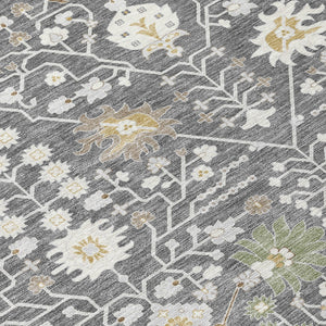 Homeroots 3' Artichoke Green Gray Ivory Oriental Washable Area Rug For Indoor And Outdoor Spaces, Durable Design 3' X 5' Polyester 598028