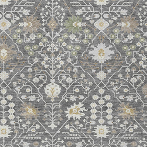 Homeroots 3' Artichoke Green Gray Ivory Oriental Washable Area Rug For Indoor And Outdoor Spaces, Durable Design 5' X 8' Polyester 598029