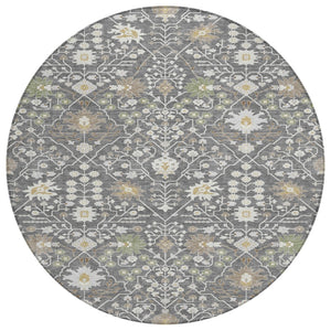 HomeRoots 5' Charcoal Ivory Green Oriental Area Rug - Durable, Washable, Indoor/Outdoor Elegance for Every Space 8' Round 598030