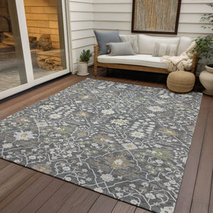 Homeroots 3' Artichoke Green Gray Ivory Oriental Washable Area Rug For Indoor And Outdoor Spaces, Durable Design 8' X 10' Polyester 598031