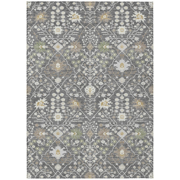HomeRoots 5' Charcoal Ivory Green Oriental Area Rug - Durable, Washable, Indoor/Outdoor Elegance for Every Space 8' X 10' 598031