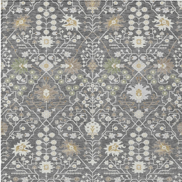 Homeroots 3' Artichoke Green Gray Ivory Oriental Washable Area Rug For Indoor And Outdoor Spaces, Durable Design 8' X 10' Polyester 598031
