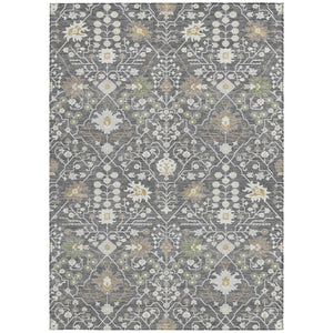 Homeroots 3' Artichoke Green Gray Ivory Oriental Washable Area Rug For Indoor And Outdoor Spaces, Durable Design 9' X 12' Polyester 598032