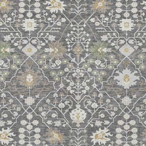 Homeroots 3' Artichoke Green Gray Ivory Oriental Washable Area Rug For Indoor And Outdoor Spaces, Durable Design 9' X 12' Polyester 598032