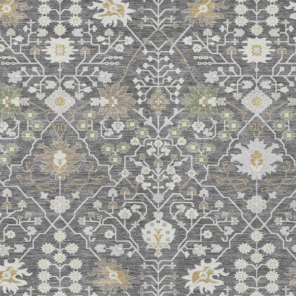 Homeroots 3' Artichoke Green Gray Ivory Oriental Washable Area Rug For Indoor And Outdoor Spaces, Durable Design 9' X 12' Polyester 598032