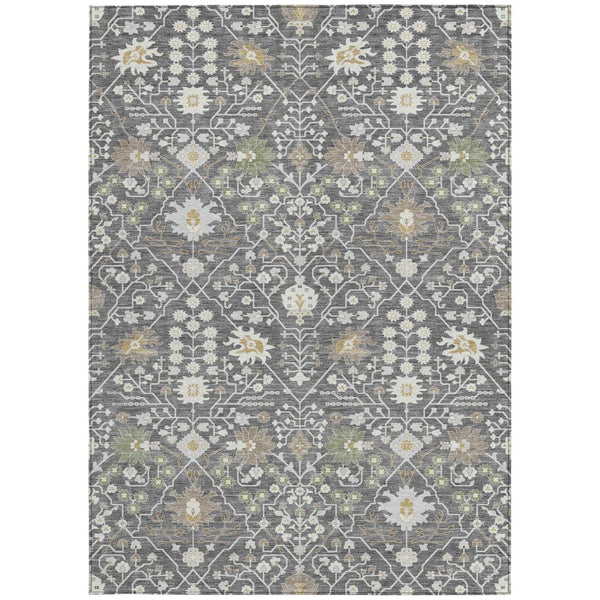 Homeroots 3' Artichoke Green Gray Ivory Oriental Washable Area Rug For Indoor And Outdoor Spaces, Durable Design 10' X 14' Polyester 598033