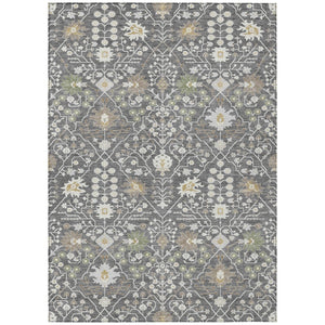 HomeRoots 5' Charcoal Ivory Green Oriental Area Rug - Durable, Washable, Indoor/Outdoor Elegance for Every Space 10' X 14' 598033