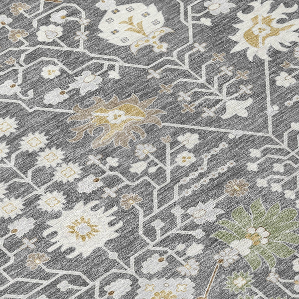 Homeroots 3' Artichoke Green Gray Ivory Oriental Washable Area Rug For Indoor And Outdoor Spaces, Durable Design 10' X 14' Polyester 598033