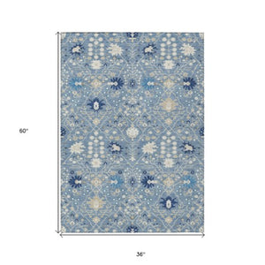 Homeroots 3' Artichoke Green Gray Ivory Oriental Washable Area Rug For Indoor And Outdoor Spaces, Durable Design 3' X 5' Polyester 598034