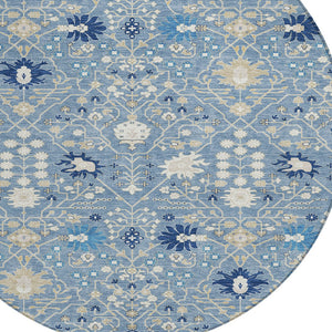 Homeroots 3' Artichoke Green Gray Ivory Oriental Washable Area Rug For Indoor And Outdoor Spaces, Durable Design 8' Round Polyester 598036