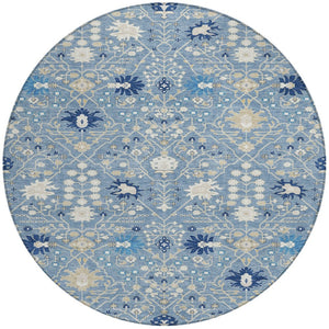 Homeroots 3' Artichoke Green Gray Ivory Oriental Washable Area Rug For Indoor And Outdoor Spaces, Durable Design 8' Round Polyester 598036