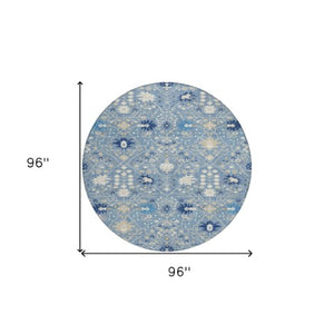 Homeroots 3' Artichoke Green Gray Ivory Oriental Washable Area Rug For Indoor And Outdoor Spaces, Durable Design 8' Round Polyester 598036