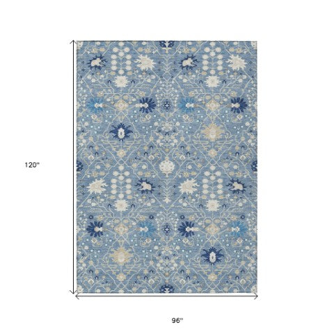 Homeroots 3' Artichoke Green Gray Ivory Oriental Washable Area Rug For Indoor And Outdoor Spaces, Durable Design 8' X 10' Polyester 598037