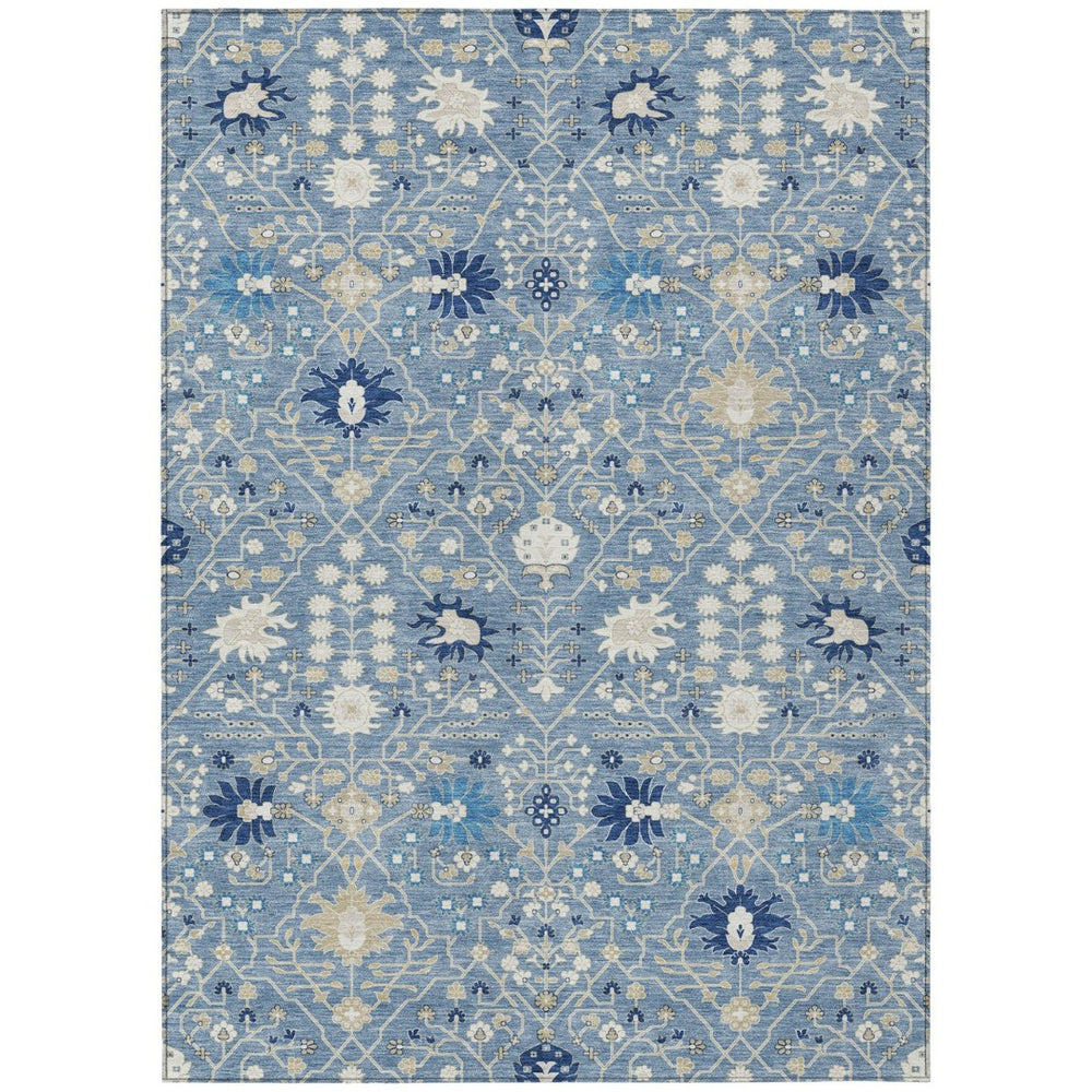 HomeRoots 9' X 12' Washable Denim Blue Ivory Beige Oriental Rug – Durable, Stylish, Indoor/Outdoor Versatility 598038