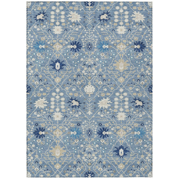 HomeRoots 9' X 12' Washable Denim Blue Ivory Beige Oriental Rug – Durable, Stylish, Indoor/Outdoor Versatility 598038