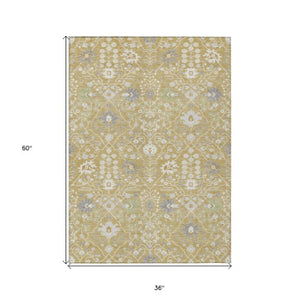 Homeroots 3' Artichoke Green Gray Ivory Oriental Washable Area Rug For Indoor And Outdoor Spaces, Durable Design 3' X 5' Polyester 598040