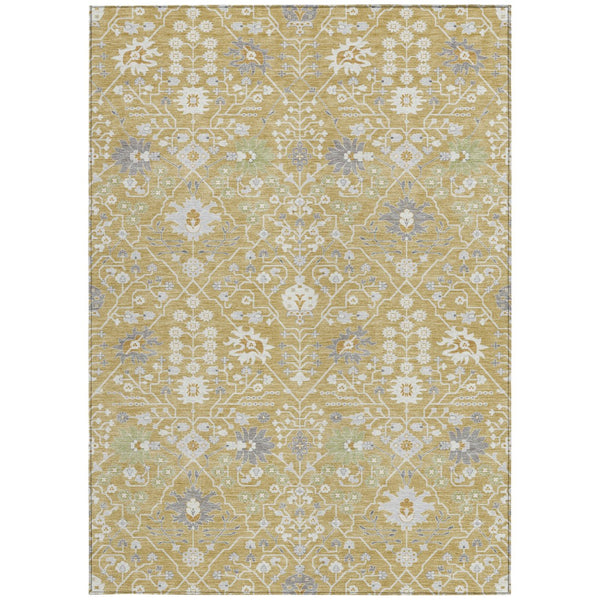 Homeroots 3' Artichoke Green Gray Ivory Oriental Washable Area Rug For Indoor And Outdoor Spaces, Durable Design 5' X 8' Polyester 598041