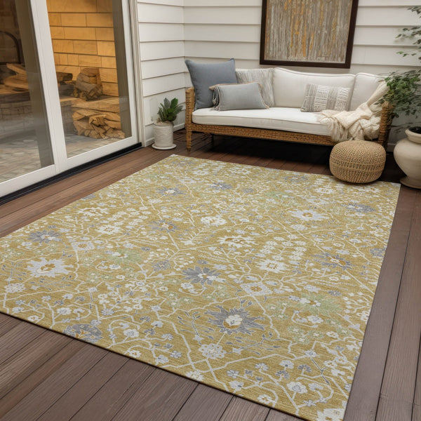 Homeroots 3' Artichoke Green Gray Ivory Oriental Washable Area Rug For Indoor And Outdoor Spaces, Durable Design 5' X 8' Polyester 598041