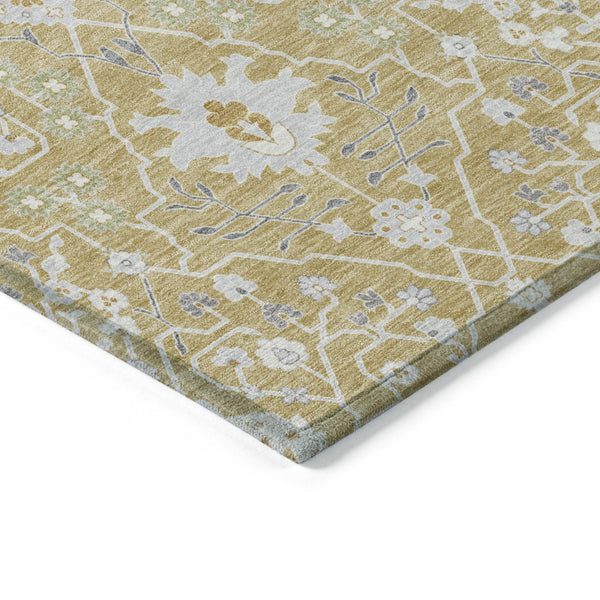 Homeroots 3' Artichoke Green Gray Ivory Oriental Washable Area Rug For Indoor And Outdoor Spaces, Durable Design 5' X 8' Polyester 598041