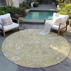 Homeroots 3' Artichoke Green Gray Ivory Oriental Washable Area Rug For Indoor And Outdoor Spaces, Durable Design 8' Round Polyester 598042