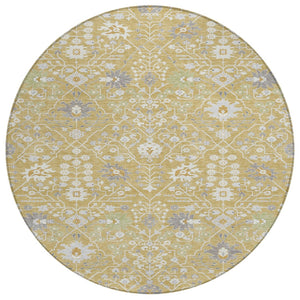 HomeRoots 5' Elegant Gold Ivory and Gray Oriental Washable Area Rug for Indoor and Outdoor Spaces 8' Round 598042