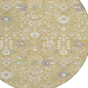 Homeroots 3' Artichoke Green Gray Ivory Oriental Washable Area Rug For Indoor And Outdoor Spaces, Durable Design 8' Round Polyester 598042