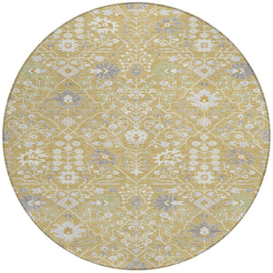 Homeroots 3' Artichoke Green Gray Ivory Oriental Washable Area Rug For Indoor And Outdoor Spaces, Durable Design 8' Round Polyester 598042