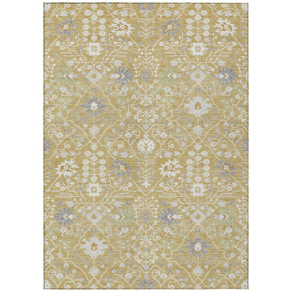 HomeRoots 5' Elegant Gold Ivory and Gray Oriental Washable Area Rug for Indoor and Outdoor Spaces 8' X 10' 598043