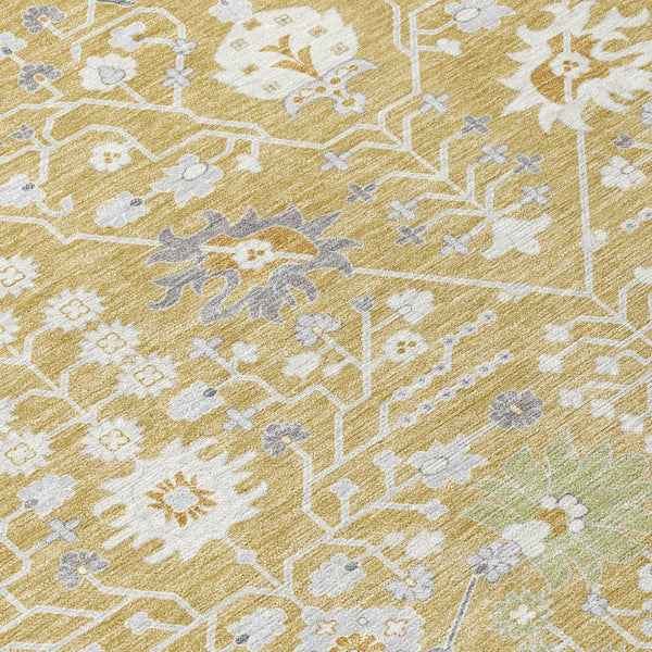 HomeRoots 5' Elegant Gold Ivory and Gray Oriental Washable Area Rug for Indoor and Outdoor Spaces 10' X 14' 598045