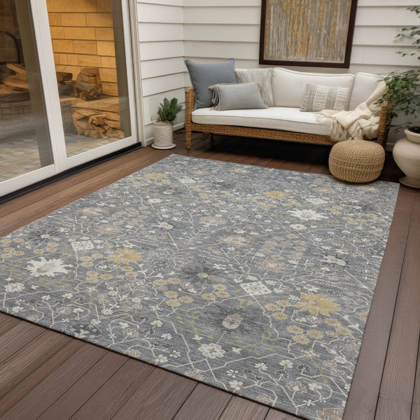 Homeroots 3' Artichoke Green Gray Ivory Oriental Washable Area Rug For Indoor And Outdoor Spaces, Durable Design 3' X 5' Polyester 598046