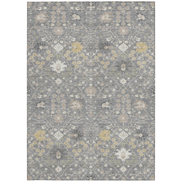 Homeroots 3' Artichoke Green Gray Ivory Oriental Washable Area Rug For Indoor And Outdoor Spaces, Durable Design 3' X 5' Polyester 598046