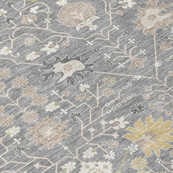 Homeroots 3' Artichoke Green Gray Ivory Oriental Washable Area Rug For Indoor And Outdoor Spaces, Durable Design 3' X 5' Polyester 598046