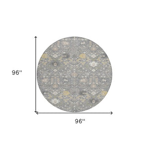 Homeroots 3' Artichoke Green Gray Ivory Oriental Washable Area Rug For Indoor And Outdoor Spaces, Durable Design 8' Round Polyester 598048